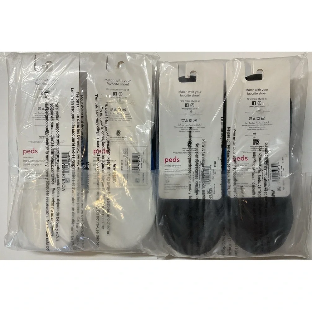 NIP Lot 24 Pairs Peds Mid Cut Lightweight No Show Liner Socks Black & White 5-10